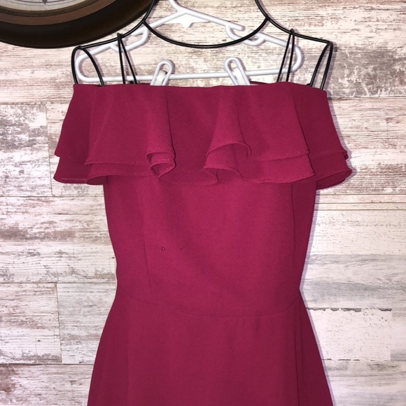 Lulus Win Your Heart Burgundy Ruffle Off-the-Shoulder Skater Dress size medium​​ - Picture 5 of 12